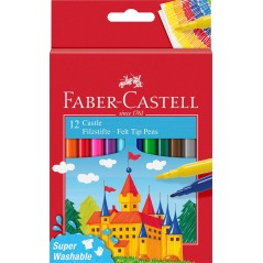 ✅ Faber-Castell Castle Pack de 12 marqueurs - Encre lavable à base d'eau - Couleurs assorties couleur Plusieurs en stock