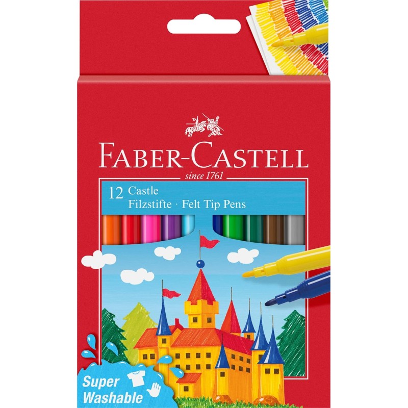 Faber-Castell Castle Pack de 12 marqueurs - Encre lavable à base d'eau - Couleurs assorties