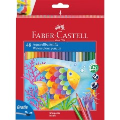 ✅ Faber-Castell Classic Color Crayons Aquarelle Paquet de 48 Crayons de Couleur Aquarelle Hexagonaux + Pinceau - en stock