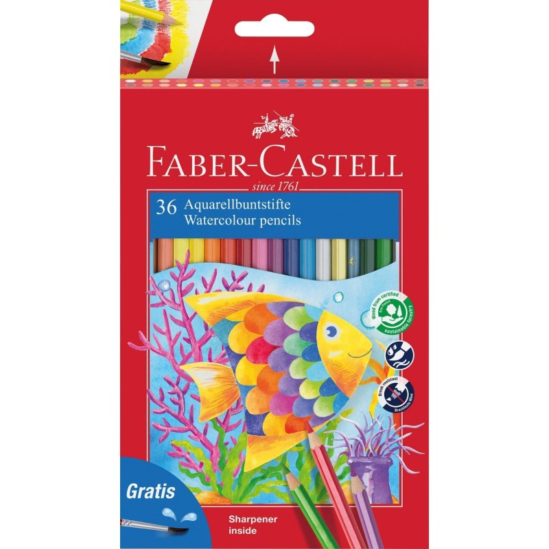 Faber-Castell Classic Color Crayons Aquarelle Paquet de 36 Crayons de Couleur Aquarelle Hexagonaux + Pinceau - Résistance à la
