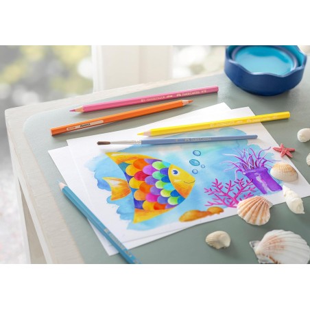 Faber-Castell Crayons aquarelle de couleur classique paquet de 24 crayons de couleur aquarelle hexagonaux + pinceau