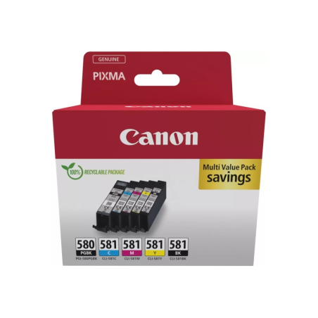 Pack de 5 cartouches d'encre d'origine Canon PGI580/CLI581 - qualité