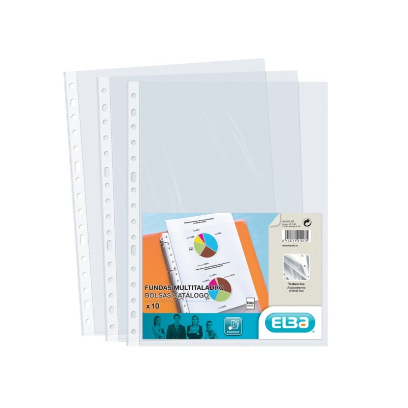 Elba Pack de 10 Couvertures Standard Folio Multi-trous - Matériau PP 70? - Transparent et cristallin