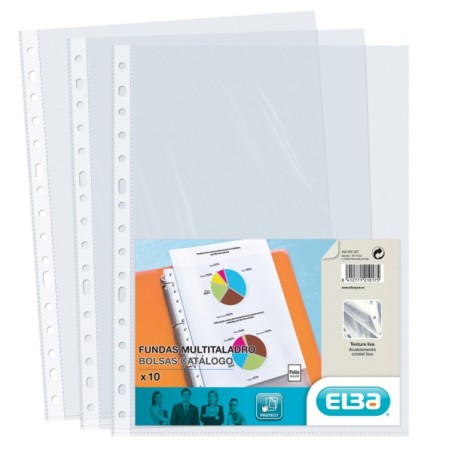 ✅ Elba Pack de 10 Couvertures Standard Folio Multi-trous - Matériau PP 70? - Transparent et cristallin couleur en stock