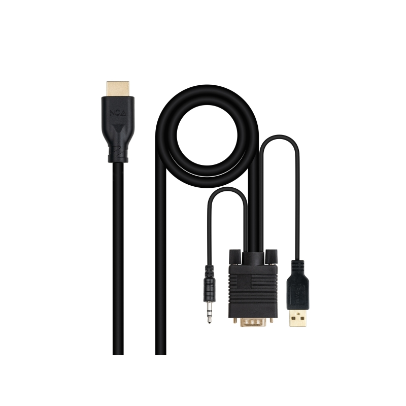 Câble convertisseur VGA vers HDMI Nanocable - VGA/M-HDMI/M + audio - 1,8 m - Noir