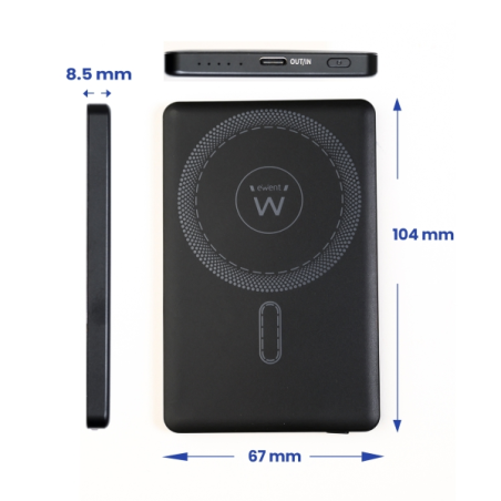 Batterie externe Ewent EW1160 Magsafe 5000 mAh 20 W PD et QC - USB-C - Noir
