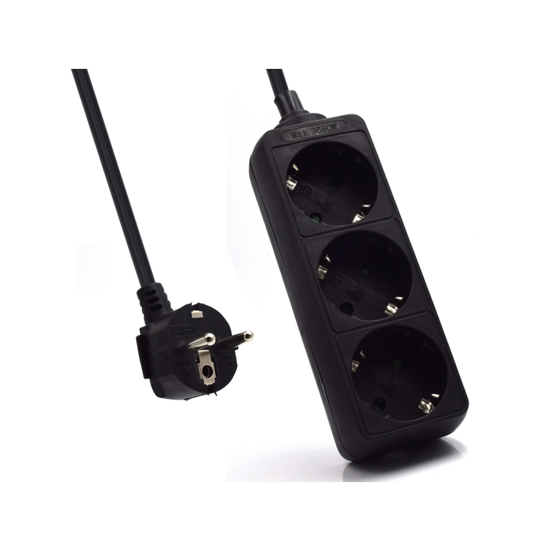 Multiprise 3 prises Ewent - Fiche Schuko 16 A - Noir