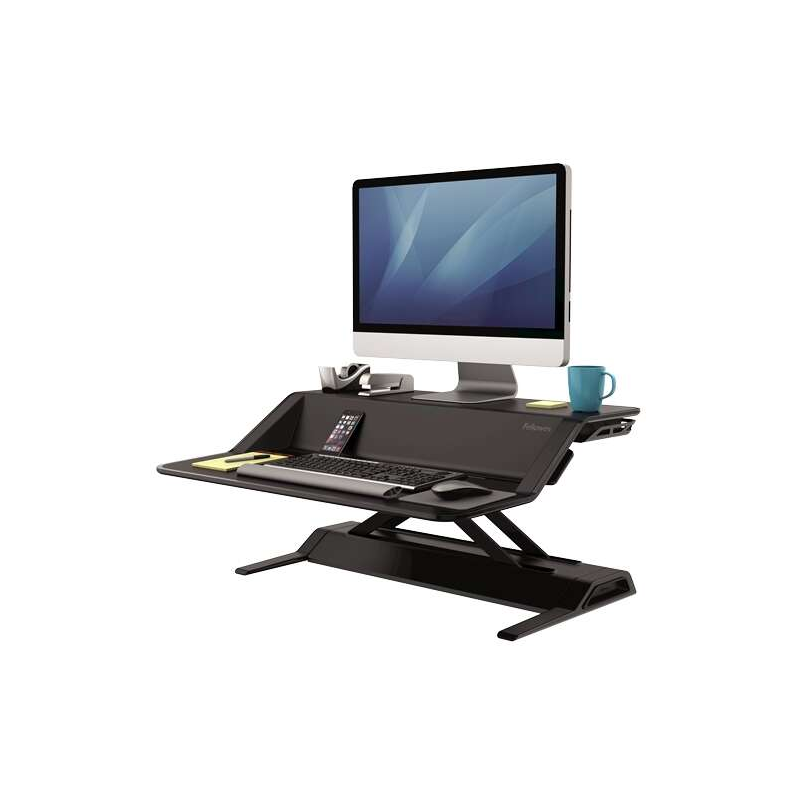 Station de travail Lotus assis-debout de Fellowes - 22 réglages de hauteur - Offre une stabilité maximale - Deux grandes surface