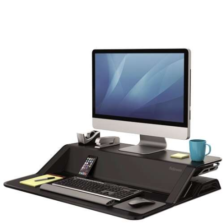 Station de travail Lotus assis-debout de Fellowes - 22 réglages de hauteur - Offre une stabilité maximale - Deux grandes surface