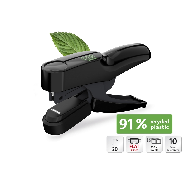 Agrafeuse à pince Novus B 36FC re+new - Jusqu'à 20 feuilles - Fabriquée avec 91 % de plastique recyclé - Agrafage à plat - Noire