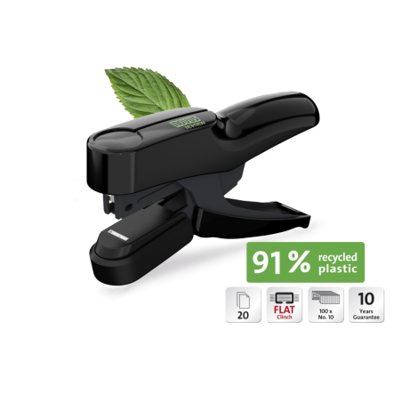 Agrafeuse à pince Novus B 36FC re+new - Jusqu'à 20 feuilles - Fabriquée avec 91 % de plastique recyclé - Agrafage à plat - Noire