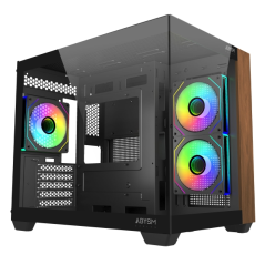 Boîtier Abysm Danube Sava Nature 285C Noir ARGB Micro ATX/ITX - Panneaux latéraux et avant en verre trempé - Baies pour disques
