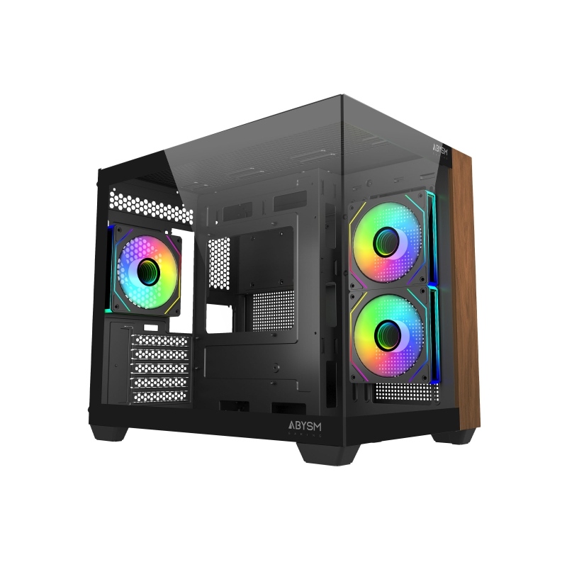 Boîtier Abysm Danube Sava Nature 285C Noir ARGB Micro ATX/ITX - Panneaux latéraux et avant en verre trempé - Baies pour disques