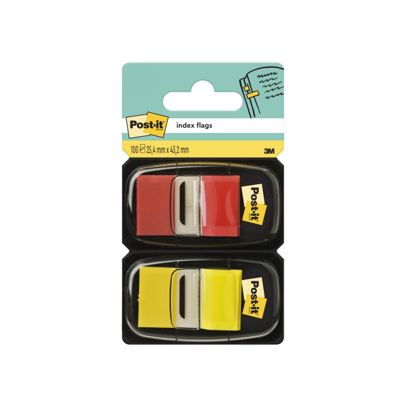 Distributeurs Post-It Index, lot de 2, avec 100 marqueurs index repositionnables - Forme rectangulaire - Couleurs assorties