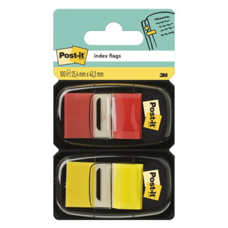 Distributeurs Post-It Index, lot de 2, avec 100 marqueurs index repositionnables - Forme rectangulaire - Couleurs assorties