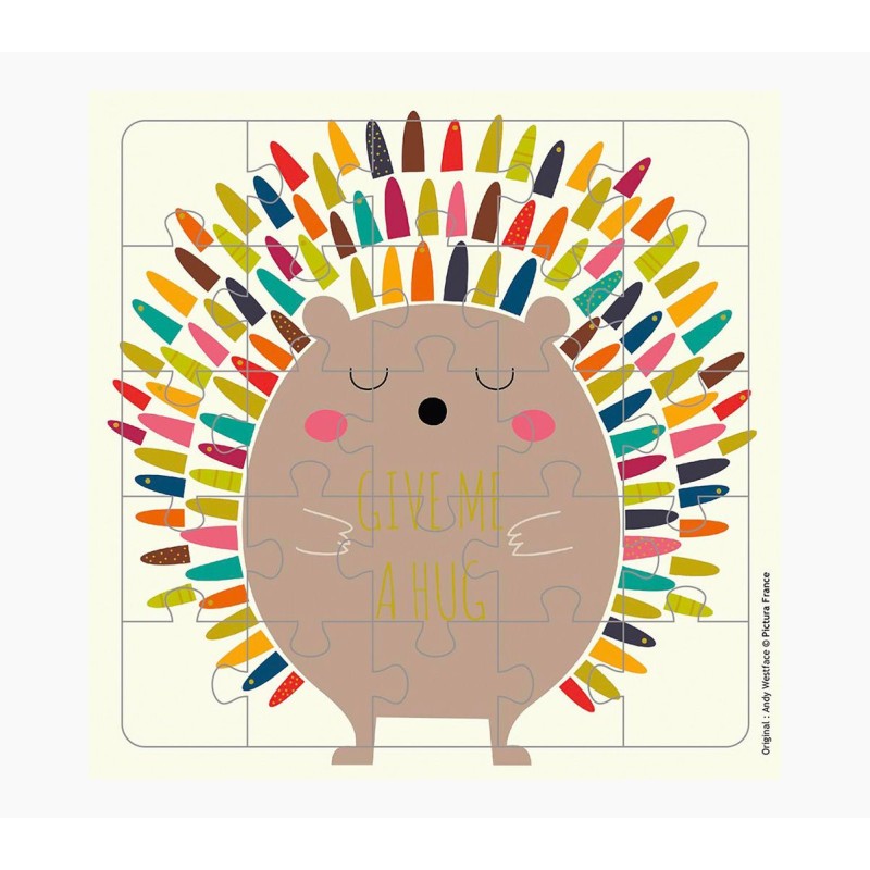 Pictura Card Puzzle - 25 pièces - Thème Hérisson - 15,5 x 15,5 cm - Comprend une carte pliée - Emballée dans du cellophane