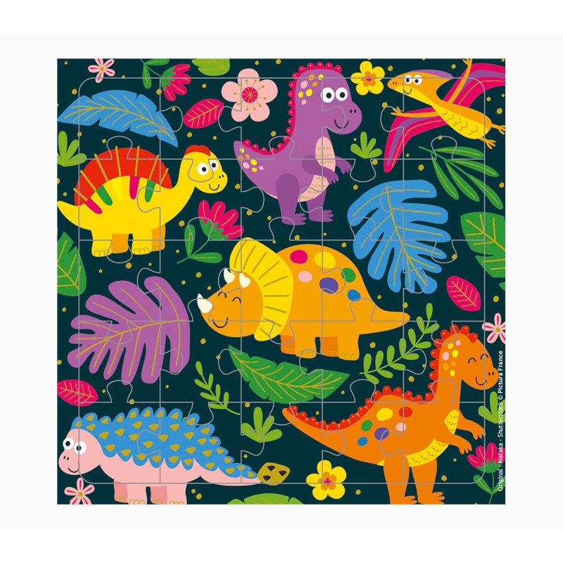 Pictura Carte puzzle dinosaure – 15,5 x 15,5 cm – 25 pièces – Thème dinosaure – Comprend une carte pliée et une enveloppe