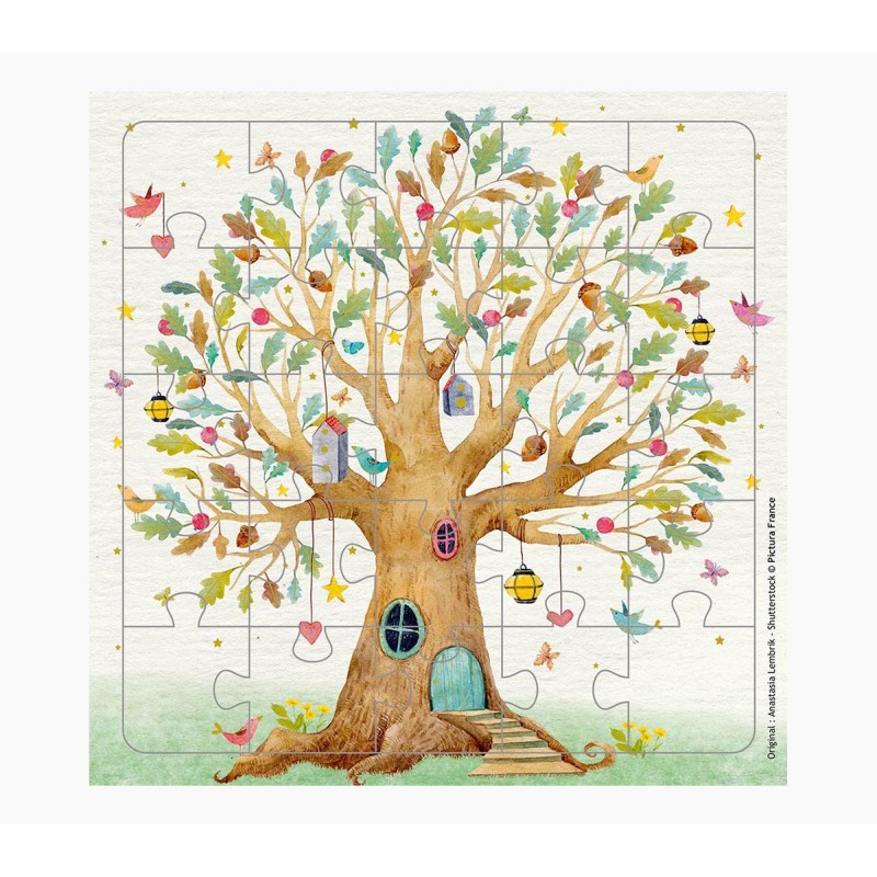Carte puzzle Pictura – 15,5 x 15,5 cm – Thème cabane dans les arbres – 25 pièces – Comprend une carte pliée et une enveloppe