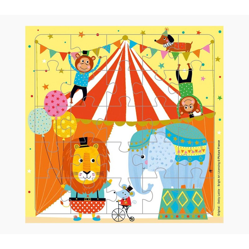Carte Puzzle Pictura - 15,5x15,5 cm - Thème Cirque - 25 pièces - Carte pliée incluse - Emballée sous cellophane - Enveloppe