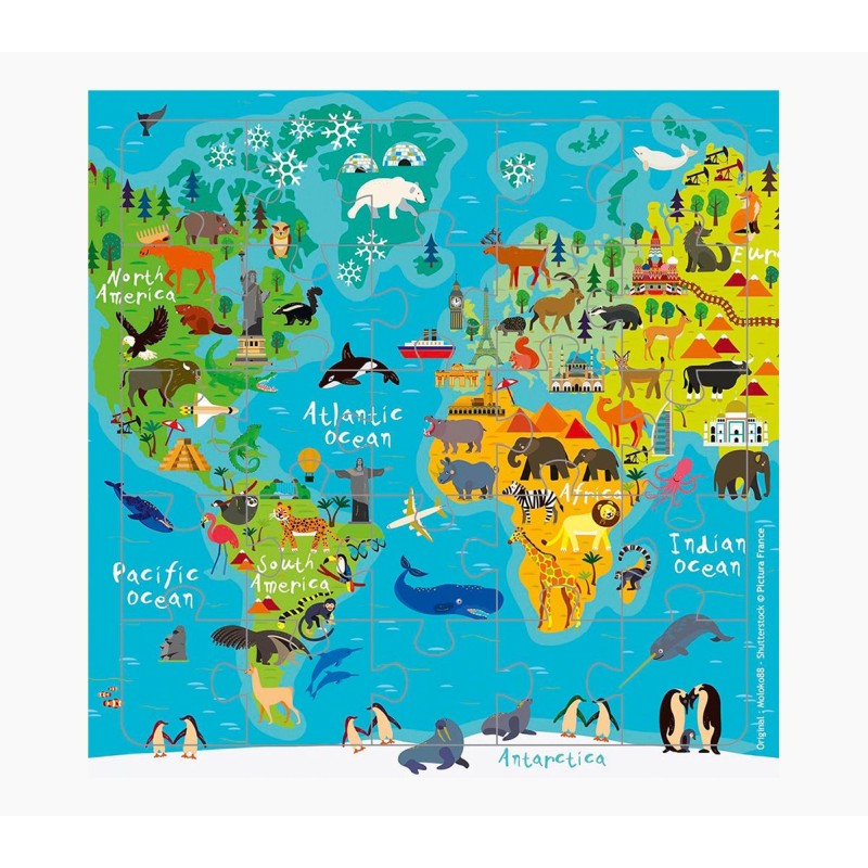 Carte puzzle Pictura – 15,5 x 15,5 cm – Thème carte du monde – 25 pièces – Comprend une carte pliée et une enveloppe blanche –