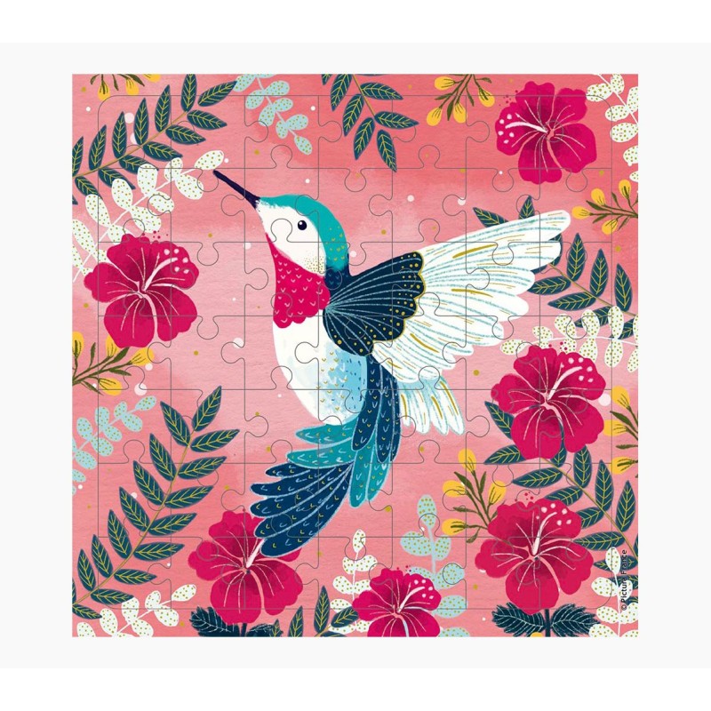Pictura Colibri Carte Puzzle de 49 Pièces + Carte Pliée - Découpée - 15,5x15,5 cm - Comprend Enveloppe Blanche et Emballage