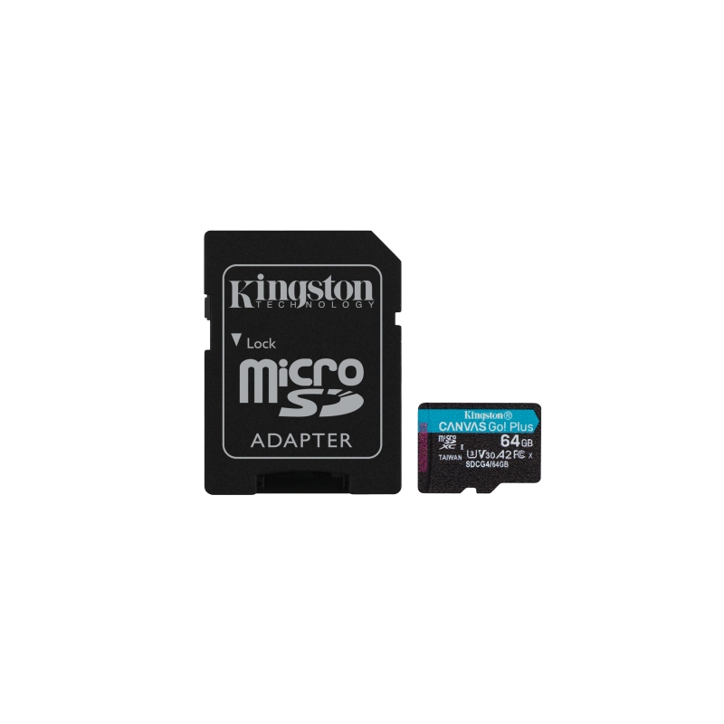 Carte Micro SDXC Kingston 64 Go UHS-I U3 V30 Classe 10 200 Mo/s Canvas Go Plus avec adaptateur