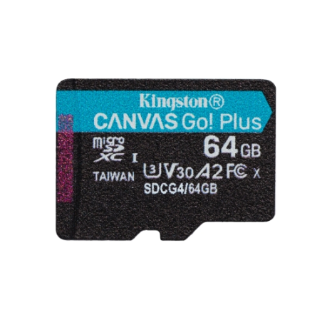 Carte Micro SDXC Kingston 64 Go UHS-I U3 V30 Classe 10 200 Mo/s Canvas Go Plus avec adaptateur