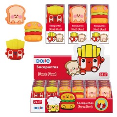 ✅ Dohe Présentoir de 24 Taille-Crayons en Plastique Revêtement PVC - Lame Acier - Forme Alimentaire - Boîte I en stock