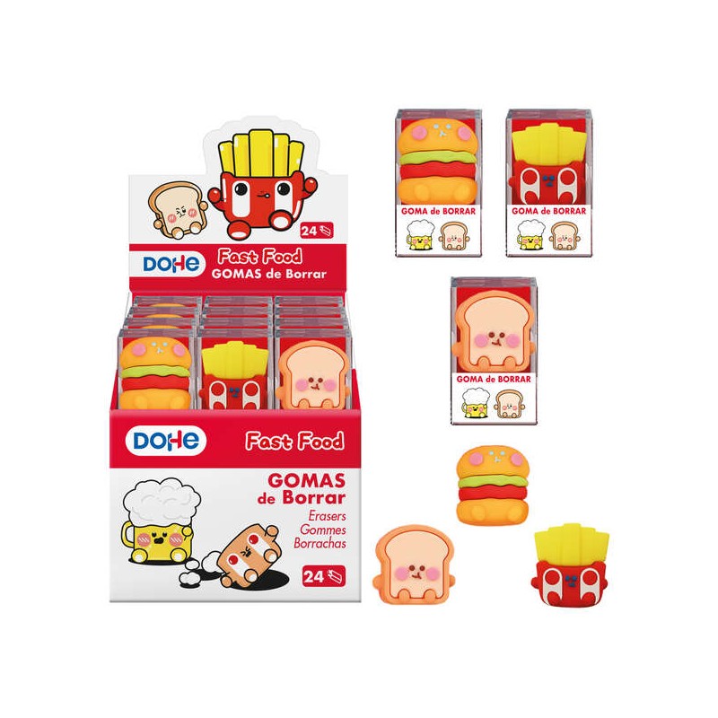 Gommes PVC forme alimentaire multicolore Dohe x24