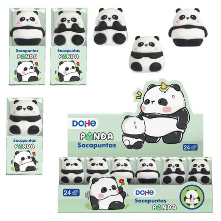 ✅ Dohe Présentoir de 24 Taille-Crayons Panda - En Plastique - Revêtement PVC - Lame en Acier - Présentation d en stock
