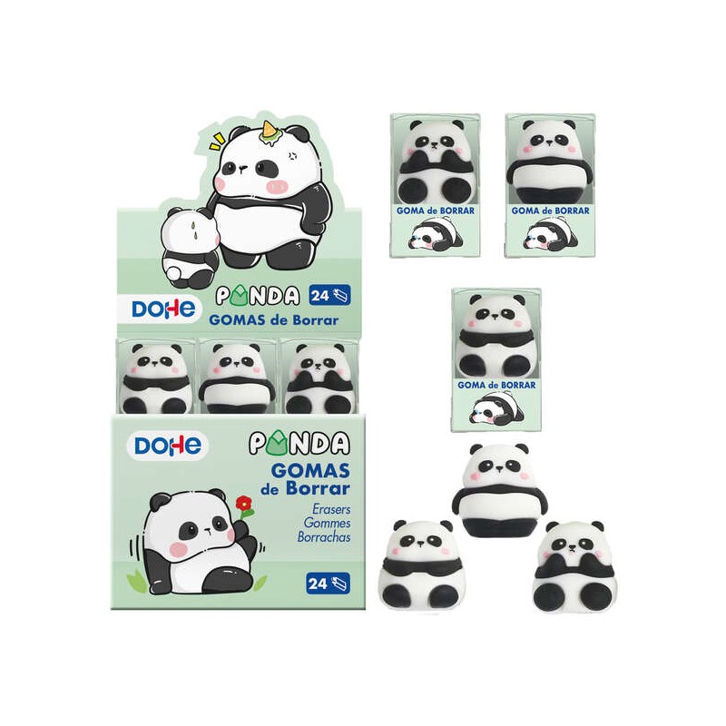 Gommes Panda Dohe multicolores présentoir de 24 pièces