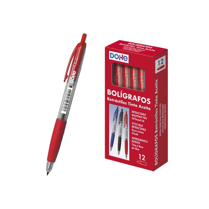 Stylo bille rétractable Dohe rouge 1 mm corps transparent