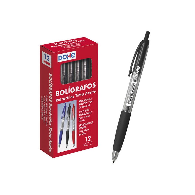 Stylo bille rétractable noir 1 mm Dohe corps transparent