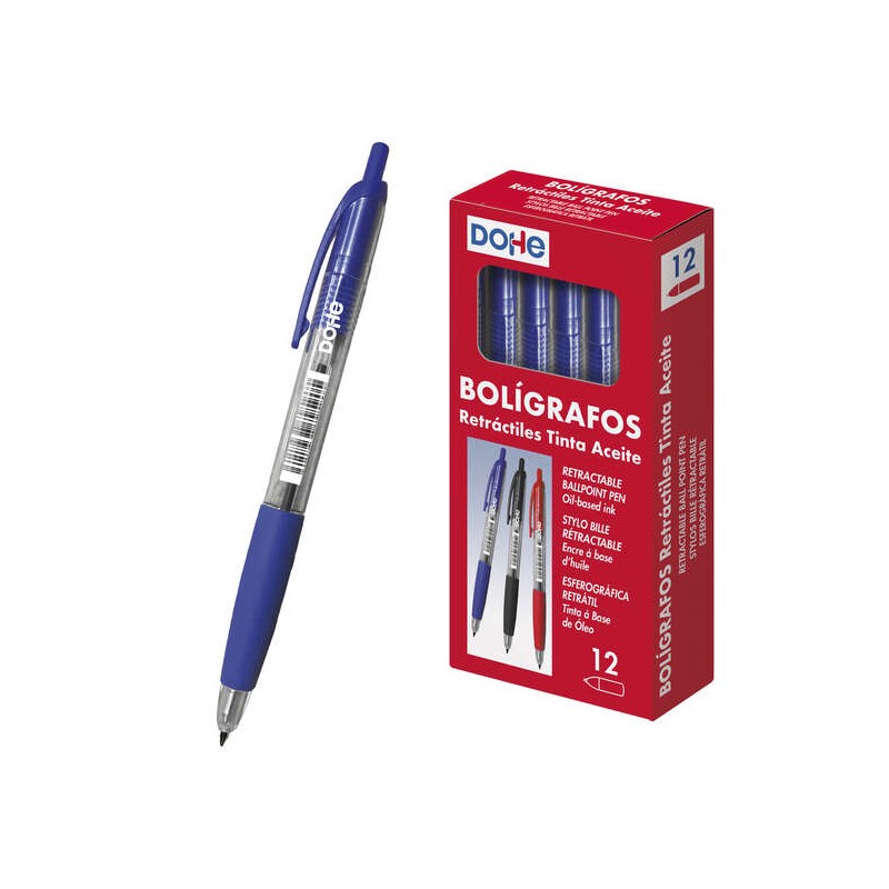 Stylo bille rétractable Dohe bleu 1 mm corps transparent