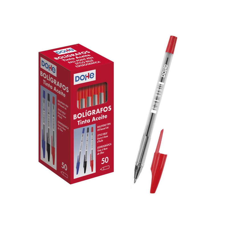 Stylo bille rouge 1 mm Dohe corps transparent