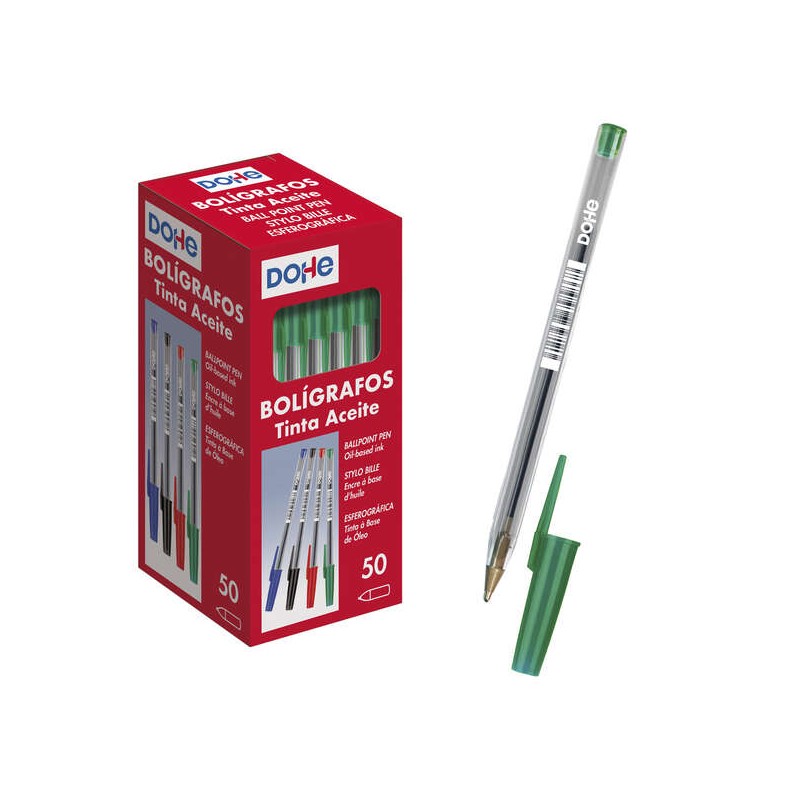 Stylo bille vert 1 mm Dohe corps transparent Stylo bille vert 1 mm Dohe corps transparent