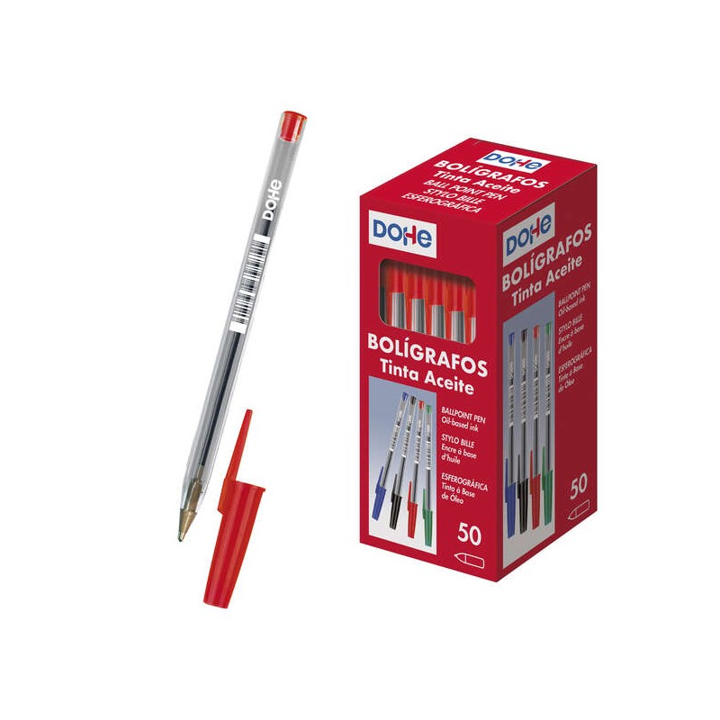 Stylo bille rouge Dohe 1 mm corps transparent Stylo bille rouge Dohe 1 mm corps transparent