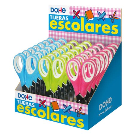 ✅ LOT de 24 Dohe Présentoir de 24 Ciseaux d'Ecole 125 mm - Lames en Acier Inoxydable - Pointes Arrondies - Manc en stock