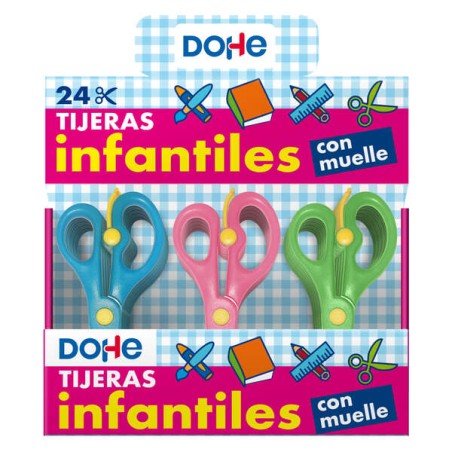 ✅ LOT de 24 Dohe Présentoir de 24 ciseaux scolaires 136 mm - Lames et manche ergonomiques en plastique - Pointe en stock