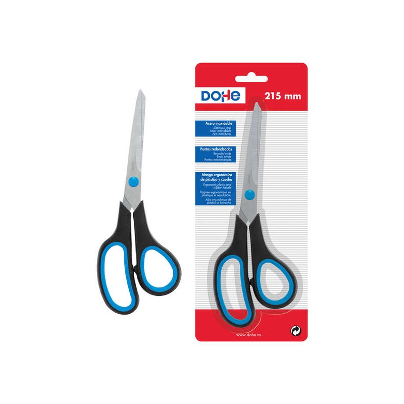 Ciseaux Dohe Inox - Pointes Arrondies - Manche Ergonomique Plastique et Caoutchouc - Blister Individuel