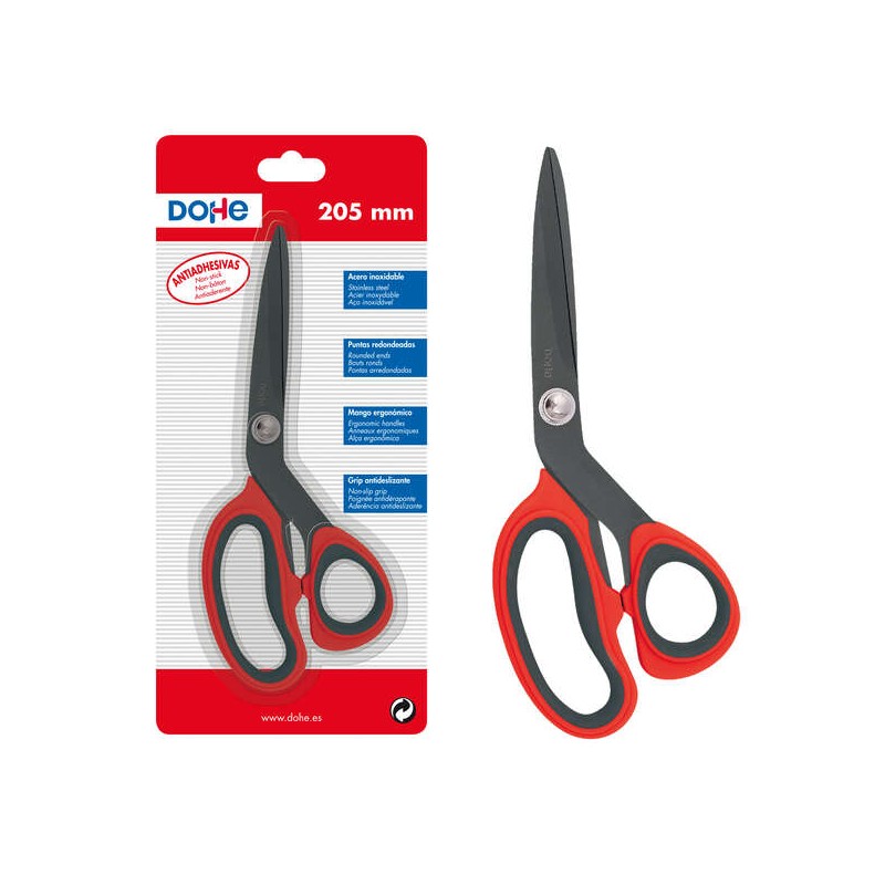 Ciseaux Dohe Antiadhésifs en Acier Inoxydable - Pointes Arrondies - Manche Ergonomique en Plastique et Caoutchouc - Blister