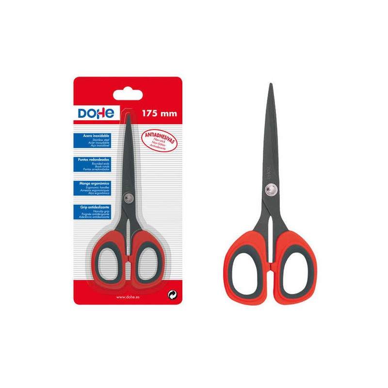 Ciseaux Dohe Antiadhésifs en Acier Inoxydable - Pointes Arrondies - Manche Ergonomique en Plastique et Caoutchouc - Blister