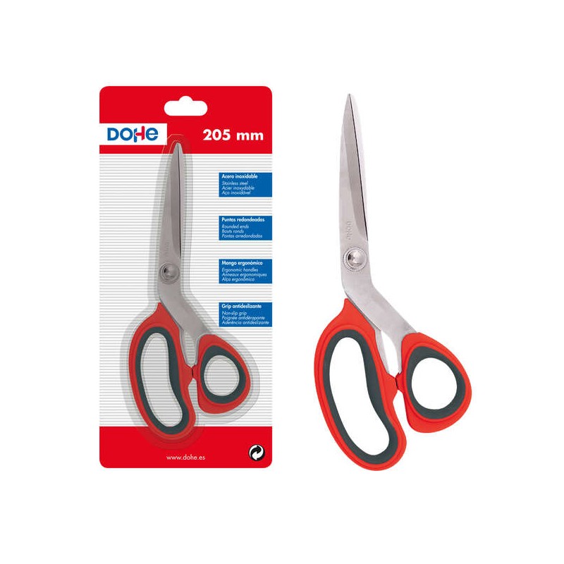 Ciseaux Dohe Inox - Pointes Arrondies - Manche Ergonomique Plastique et Caoutchouc - Blister Individuel