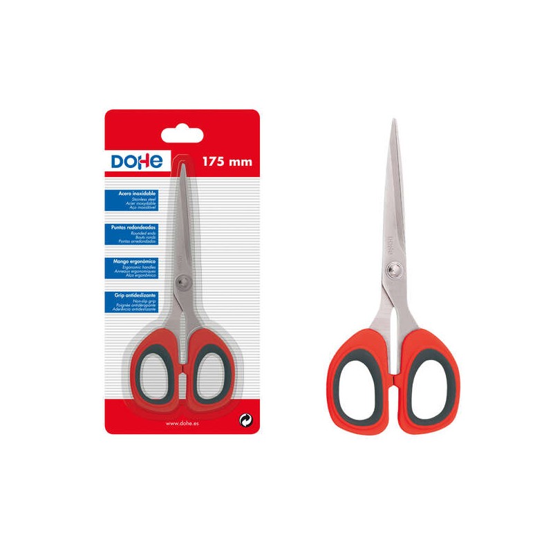 Ciseaux Dohe Inox - Pointes Arrondies - Manche Ergonomique Plastique et Caoutchouc - Blister Individuel