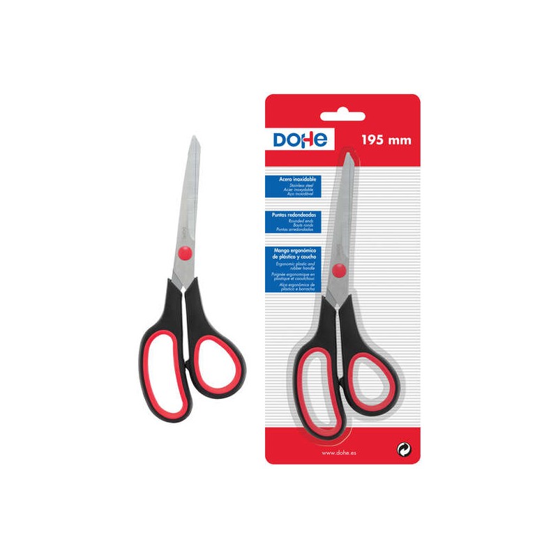 Ciseaux Dohe Inox - Pointes Arrondies - Manche Ergonomique Plastique et Caoutchouc - Blister Individuel