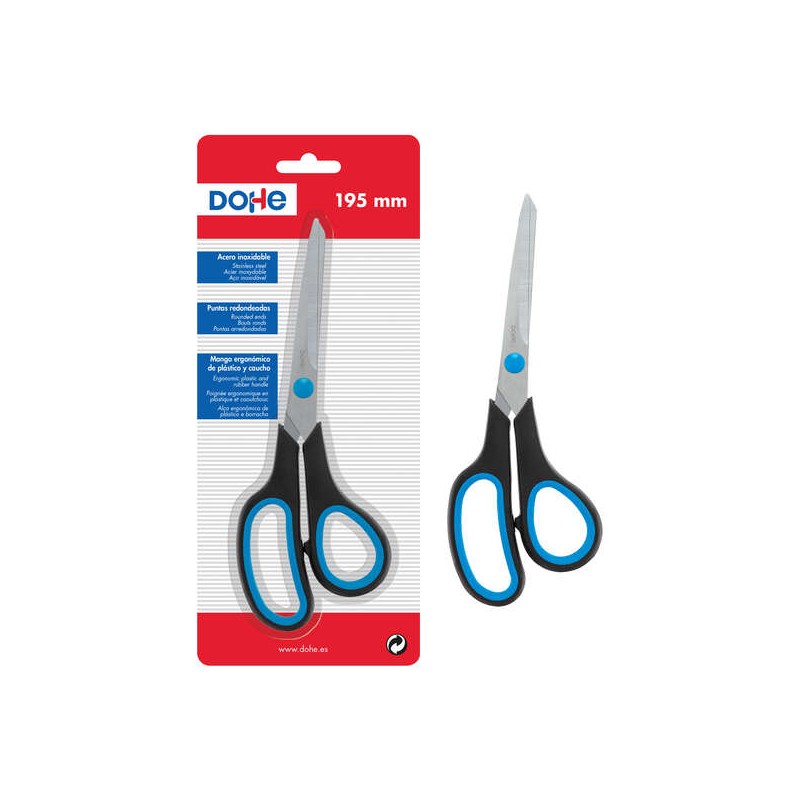 Ciseaux Dohe Inox - Pointes Arrondies - Manche Ergonomique Plastique et Caoutchouc - Blister Individuel