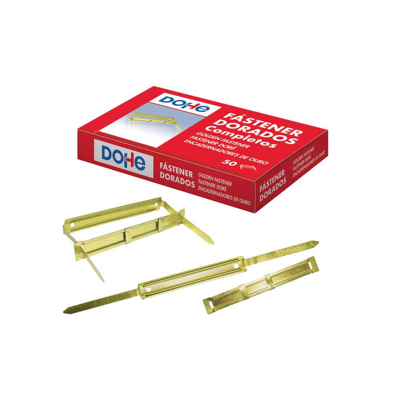 Dohe Fastener Metallic Gold - pour reliures de 80 mm - Languette et épingle - Boîte de 50 unités