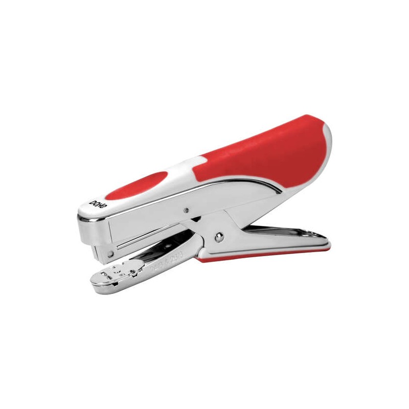 Agrafeuse type pince Dohe - Fabriquée en acier chromé et plastique rouge - Chargement par le haut - Capacité d'agrafage 20