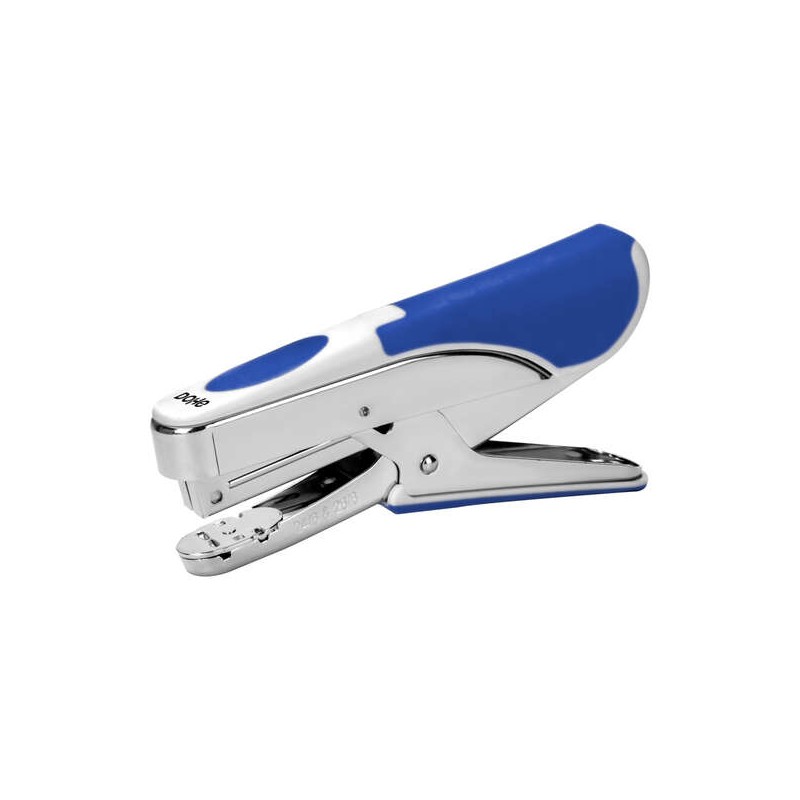 Agrafeuse type pince Dohe - Fabriquée en acier chromé et plastique bleu - Chargement par le haut - Capacité d'agrafage 20