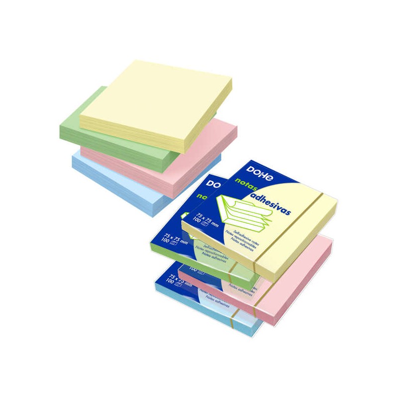 LOT de 12 Blocs-notes repositionnables Dohe - 75 GSM - Paquet de 12 blocs de 100 notes - Couleurs assorties